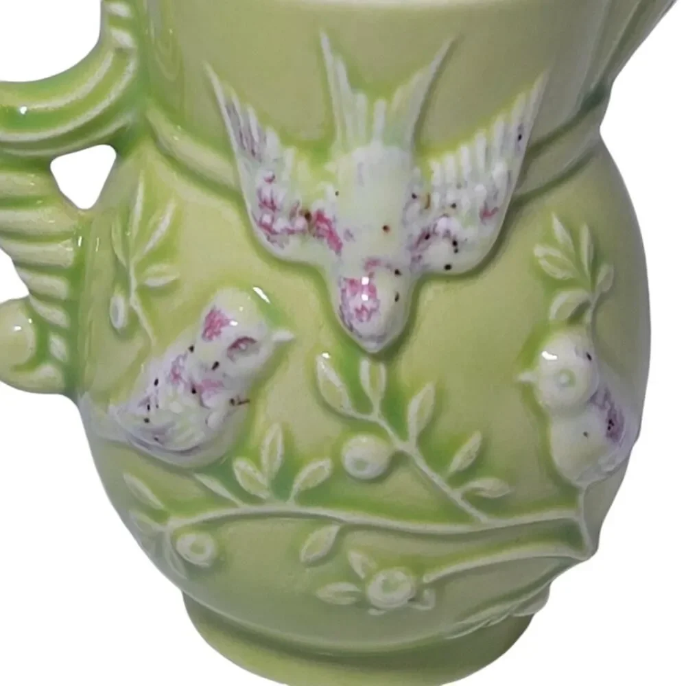 Italian Creamer Mini Ceramic Stoneware Lime Green Small Jug Pitcher With 3D Bird